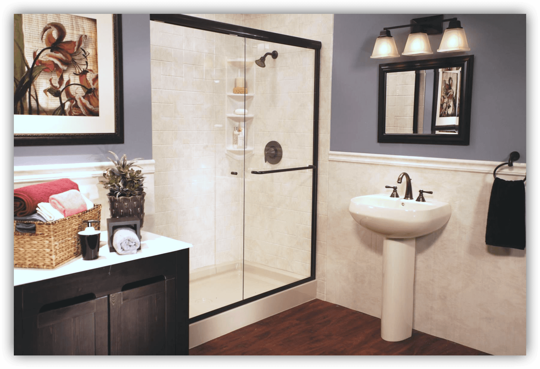 Traditional glass shower and pedestal sink remodel